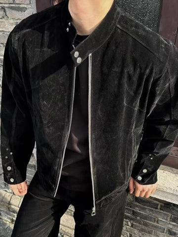 AIDASE  -  Caramel American Retro Stand Collar Jaet Men's ort Design Sense Vintage Sle High-End Feel Outerwear Autumn Season aidase-shop